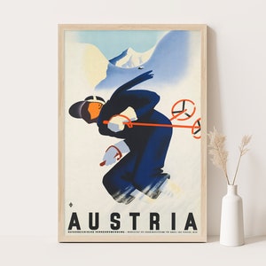 Ski Holidays in Austria vintage poster, Extra large wall art, Austria travel wall art, up to 24x36 poster.