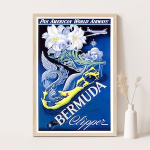 Poster vintage delle Bermuda Island / Arte murale di viaggio nei Caraibi / Stampa 12x18 pollici.