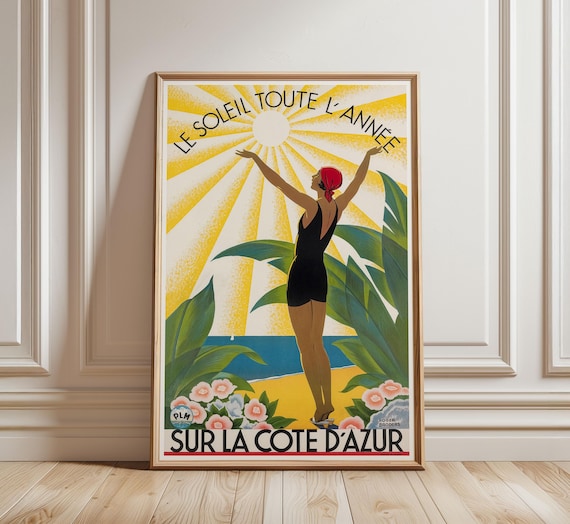Cote D'azur Print: 1930s French Riviera Art Deco Travel Poster - Etsy