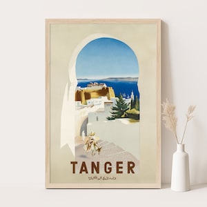 Póster vintage de Tánger, Marruecos, arte de pared extragrande, arte de pared de viaje a Marruecos, póster de hasta 24 x 36.