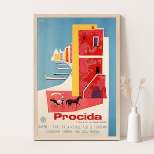 Póster vintage de la isla de Procida, Italia, arte de pared extragrande, arte de pared de viaje a Italia, póster de hasta 24 x 36.