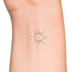 Sun Moon and Stars Geometric Celestial Outline Temporary Tattoo