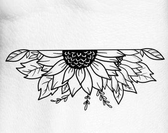 Floral Outline Temporary Tattoo: Sunflower, Wildflower, Autumn Leaves (2 Inch)