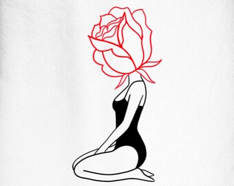 Red Rose Floral Woman Self Love Temporary Tattoo