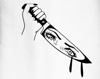 Horror Queen Bloody Knife Temporary Tattoo / Halloween Blood Knife Scream tattoo