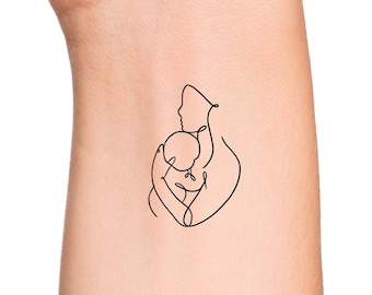 Maternité amour contour Simple tatouage temporaire / Single Line mère fille tatouage / féminin mère fils tatouage / famille amour Temp Tattoo