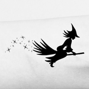 Witch on Broom Silhouette Halloween Temporary Tattoo