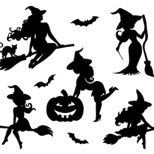 Silhouette Witches Temporary Tattoo Sheet Multipack / Halloween Witch Pumpkin Bats / Hot Witchy tattoo / Horror Wicca Witchcraft Goth Ghost