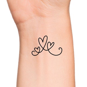 Motherhood 3 Hearts Outline Temporary Tattoo / Cute Wrist 