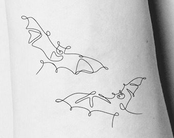 Bats Single Line Outline Temporary Tattoo