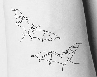 Bats Single Line Outline Temporary Tattoo