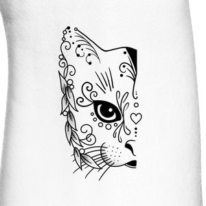 Feminine Wildflower Swirls Cat Face Temporary Tattoo / Cute Kitty Temp Tattoo / Pet Cat Memorial Temp Tattoo
