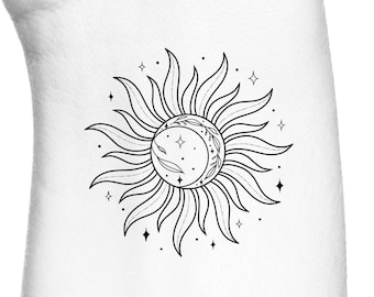 Floral Sparkling Sun and Moon Celestial Temporary Tattoo