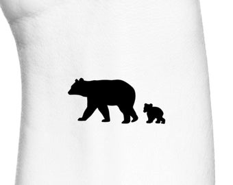 Momma Bear and 1 Baby Bear Silhouette Temporary Tattoo