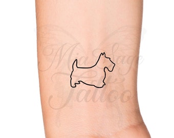 Scottish Terrier Dog Love Outline Temporary Tattoo - Puppy Love Tattoo - Scottie Dog Family Pet Memorial Tattoo - Dog Breed Outline Tattoo