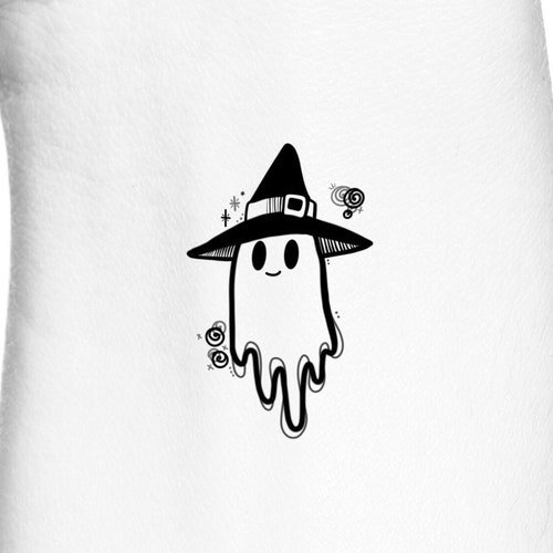 Cute Ghost Wearing Witch Hat Temporary Tattoo Etsy