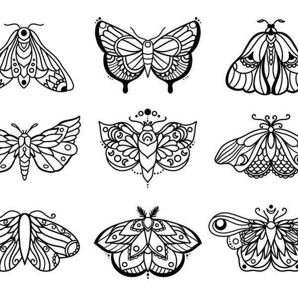 Moth Insect Temporary Tattoo Multipack Sheet Set of 9 / Butterfly Insect Temporary Tattoo Sheet / Feminine Floral Bug Tattoo Multipack Sheet