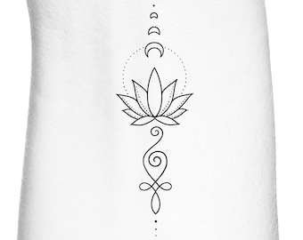 Moon Phases Lotus Unalome Temporary Tattoo / Namaste tattoo / Small tattoo / Feminine tattoo / Yoga tattoo / Geometric Dotwork tattoo