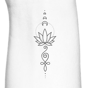 Moon Phases Lotus Unalome Tatouage temporaire / Tatouage Namaste / Petit tatouage / Tatouage féminin / Tatouage yoga / Tatouage géométrique Dotwork