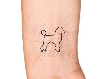 Caniche chien amour contour tatouage temporaire - chiot amour tatouage - tatouage commémoratif pour animaux de compagnie - chien race contour famille amour poignet tatouage
