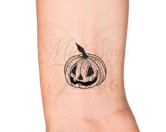 Pumpkin Outline Temporary Tattoo / Halloween Pumpkin / Jack o Lantern fake tattoo / Horror tattoo / Witchy tattoo / Spooky jack-o-lantern