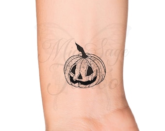 Pumpkin Outline Temporary Tattoo / Halloween Pumpkin / Jack o Lantern fake tattoo / Horror tattoo / Witchy tattoo / Spooky jack-o-lantern