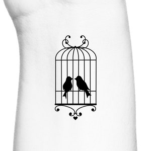 Vintage Silhouette Birds in Birdcage Temporary Tattoo