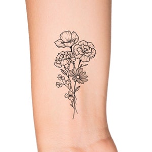 Wildflower Temporary Tattoo / Floral tattoo / Small Flower Tattoo / Feminine tattoo / Simple Outline Tattoo