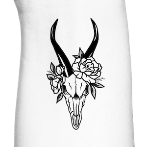 Animal Skull with Flowers Temporary Tattoo / Deer skull temporary tattoo