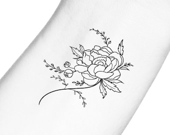 Feminine Peony Wild Flower Temporary Tattoo