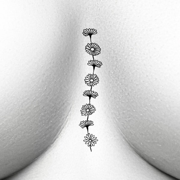 Daisy Flower Chain Temporary Tattoo / Floral Chain Outline Temp Tattoo / Wildflower Fake Tattoo / Feminine Sternum Underboob Tattoo