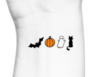 Halloween Temporary Tattoos: Black Cat, Ghost, Pumpkin, Bat Silhouettes