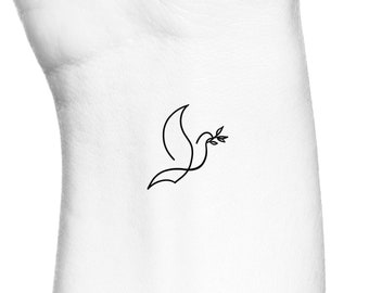 Tatouage temporaire de branche d’olivier de colombe / faux tatouage de paix / tatouage de température de sérénité / tatouage de poignet d’oiseau de symbole religieux