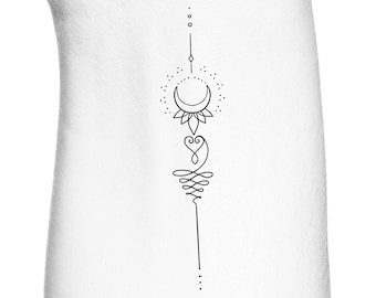 Tatuaje temporal de unalome con forma de corazón de luna creciente