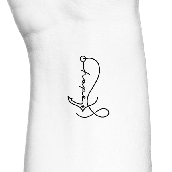 Hope Love Anchor Single Line Temporary Tattoo / Beach Heart Tattoo / Faith Continuous Line Temp Tattoo