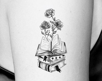 Tatouage temporaire de livres de fantaisie florale