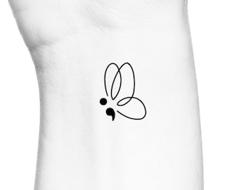 Semicolon Butterfly Outline Temporary Tattoo / Mental Health Small Temp Tattoo / Suicide Awareness Fake Tattoo / Cute Little Tattoo