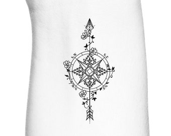 Tatouage temporaire féminin Mandala Floral boussole Rose flèche