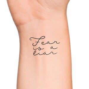 Fear is a Liar Cursive Lettering Temporary Tattoo / Love Yourself Handwriting Tattoo / Self Esteem Temp Tattoo / Self Love Word Tattoo