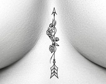 Wildflower Feminine Pfeil Sternum temporäres Tattoo