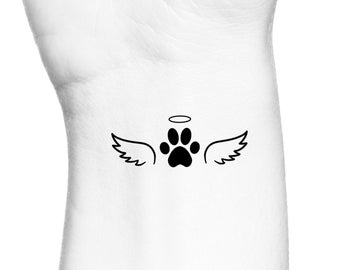 Paw Print Angel Wings Temporary Tattoo / Animal Memorial Tattoo / Pet Memorial / Dog tattoo / Cat tattoo / Dog Print Temp Tattoo