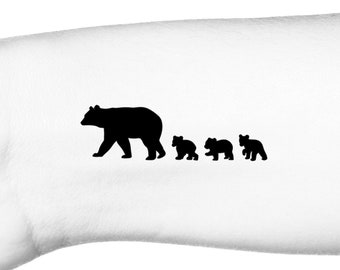 Maman ours et 3 bébés ours silhouette tatouage temporaire