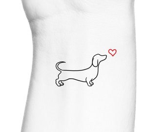 Dachshund Red Heart Outline Temporary Tattoo / Puppy Love Tattoo / Pet Memorial Temp Tattoo