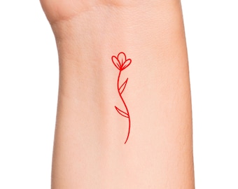 Temporary Tattoo Red Wildflower / Wildflower Tattoo / Red Floral Tattoo / Grunge Tattoo / Feminine Tattoo / Wrist Tattoo / Forearm Tattoo