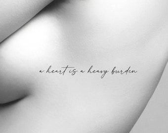 A Heart is a Heavy Burden Quote Temporary Tattoo / Studio Ghibli Howl's Moving Castle inspired temp tattoo /Hayao Miyazaki quote fake tattoo