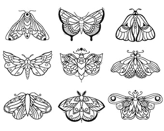 Moth Insect Temporary Tattoo Multipack Sheet Ensemble de 9 / Butterfly Insect Temporary Tattoo Sheet / Féminin Floral Bug Tattoo Multipack Sheet