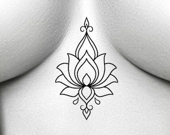 Delicate Feminine Lotus Outline Temporary Tattoo