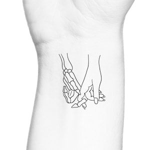 Skeleton Love Holding Hands Friendship Couple Outline Temporary Tattoo