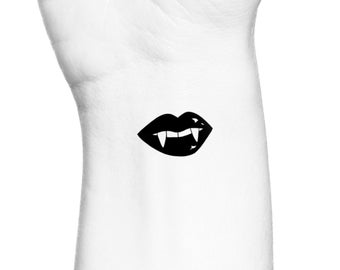 Vampire Lips Temporary Tattoo / Vampire Bite / Vampire Teeth Silhouette Fake Tattoo / Halloween Costume Tattoo