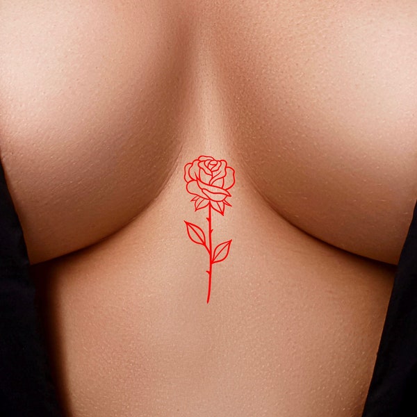 Temporary Tattoo Rose / Red Rose Tattoo / Grunge Tattoo / Underboob Tattoo / Wildflower Tattoo / Tattoo Flower